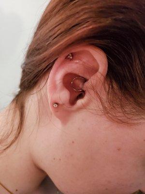 Daith, cartilage, and second lobe piercing