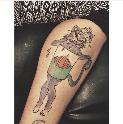 Pumpkin Spice Latte Cat Pin-up Girl by Kristin Hawk