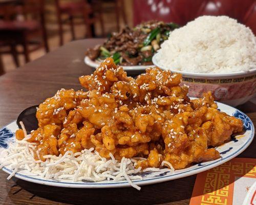 Sesame Chicken family dinner.