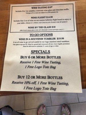 Pricing options for a wine tasting & purchases @ Lazy Ballerina.