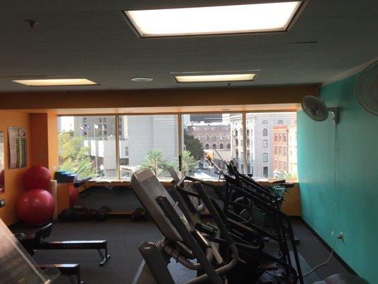 Great view over canal street from cardio machines.