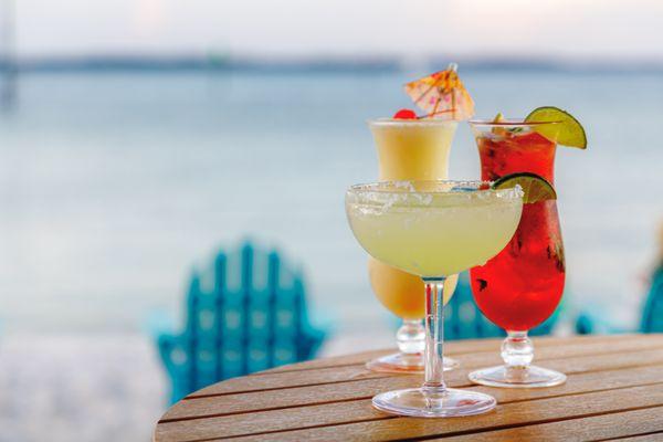 Cocktails with beach views in the background