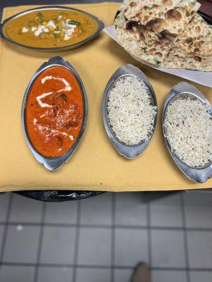 CTM, Mix vegetable coconut curry, garlic naan, rice