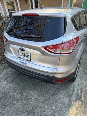 Rear view of repaired vehicle