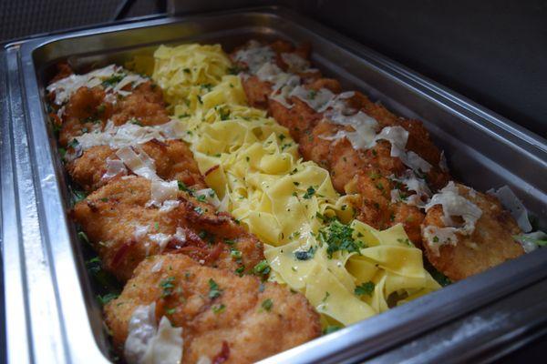 Chicken Verona with Herbed Pappardelle for buffet service