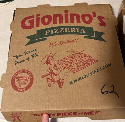 Gionino's medium pizza box