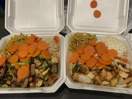 Steak & chicken teriyaki (L) and chicken and shrimp hibachi (R)