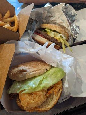 Shrimp burger and hamburger combos