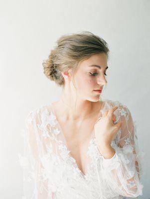 Lake Placid, New York bride. 

Soft bridal makeup and natural updo