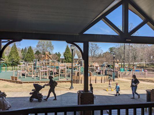 a shot of the playgrounds. Little kids area is on the right. Lots is wheelchair accessible.