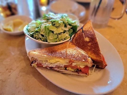 Grilled Chicken and Avocado Club Sandwich w/ Caesar Side Salad