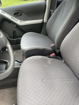 The upholstery was stained, dirty & completely thrashed from the theft. It looks almost new!