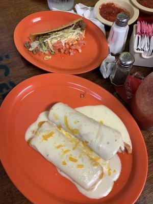 Tacos and cheese enchiladas