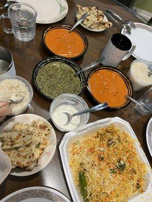 Chicken Tikka Masala, Butter Chicken, Chicken Bhiryani, Saag Paneer