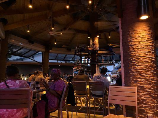 Bar seating area at night