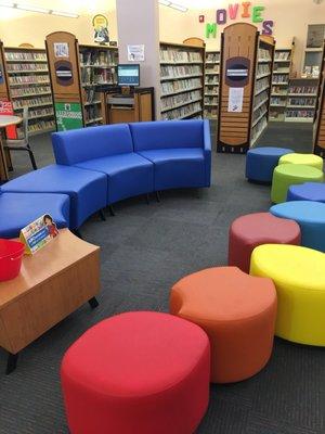 Bright, colorful seating in children's area of library