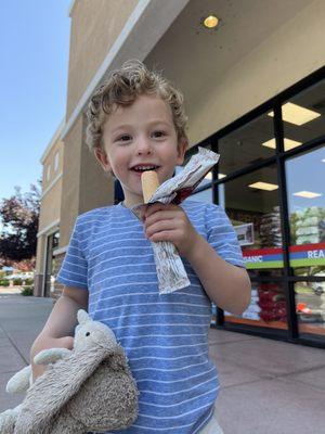 My son enjoying his first ice cream treat at Reliance Supermarket and he said it was a yummy!