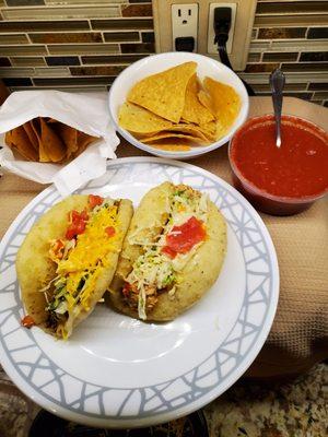 My take out 2 Puffy Taco Tuesday dinner + chips.   Total $14.50 + tip = $20.00.     1/19/2021