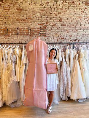 Wedding dress in garment bag