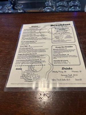 Menu at over easy