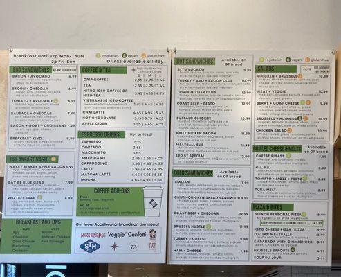 Menu posted above registers