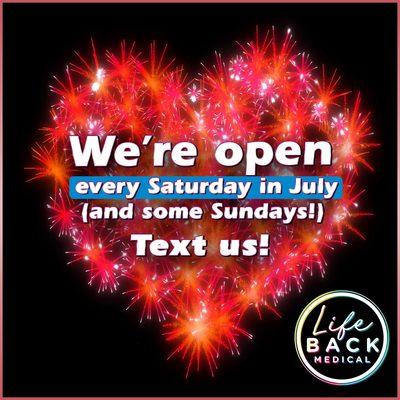 Open every Saturday in July!!