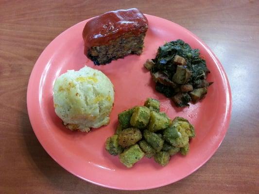 (Okra - 3 Stars) (Meatloaf - 3 Stars) (Cheese Biscuit - 3 Stars) (Collard Greens - 4 Stars)