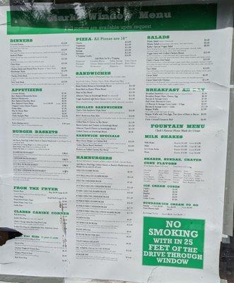 Window menu with updated prices (Note: The website has current pricing but other photos of the menu have old pricing)