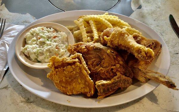 AMAZINGLY tasty Half-chicken, 2 sides: $10.50!