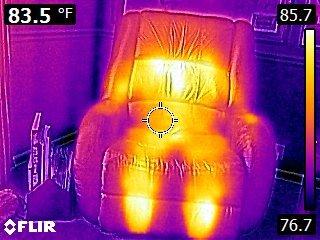 Heat left in a recliner after the person got out as observed with our Flir Infrared camera.