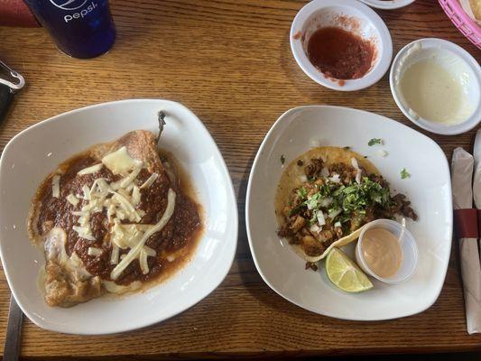 Chile Relleno and el Pastor Taco