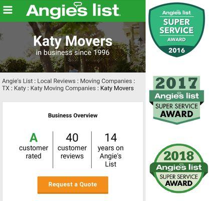 Check us out on Angie's List! We've won multiple Super Service Awards and there are links to deals and coupons.