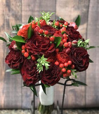 Rich red wedding bouquet.