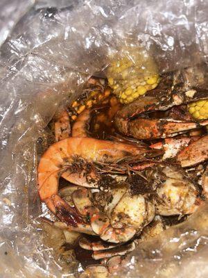 Blue crabs & shrimp head on with corn and potatoes