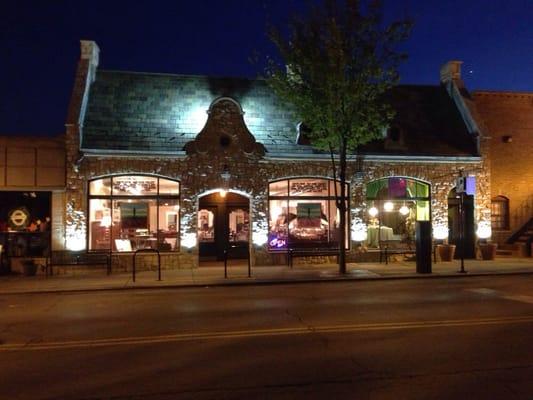 shot of store front at night