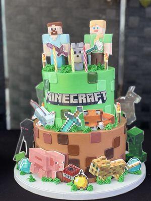 Minecraft Birthday Cake with Red Velvet Filling.