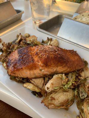 Blacked Salmon over Brussel Sprouts