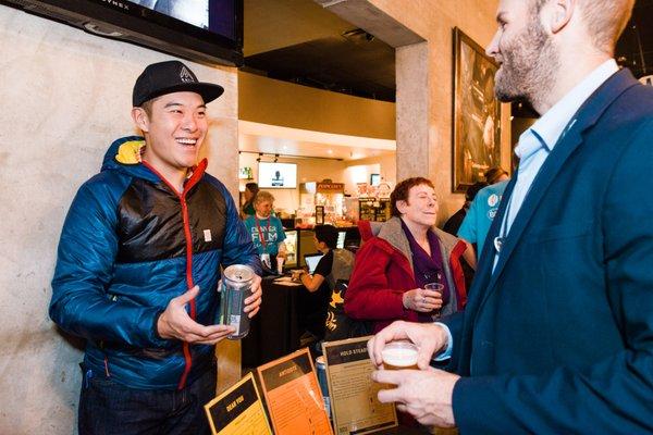 Getting free samples of Ratio beerworks at the 41st Denver Film Festival.