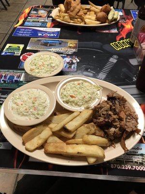 Pulled pork with fries and slaw.