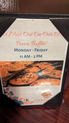 Notice. The lunch pizza buffet is back!