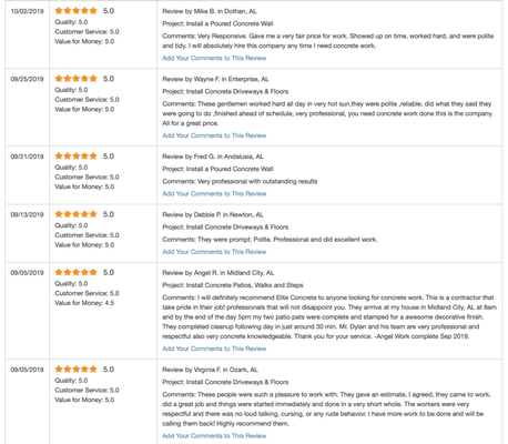 Some Reviews from our Home Advisor page