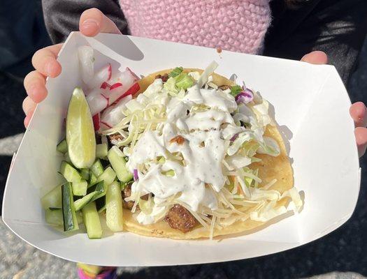 Vegetarian Taco from @eclecticacocina on Instagram~ Our daughter loved it, lots of fresh veggies and veggie patty!