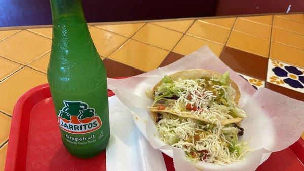 Beef hardshell  Tacos & Grapefruit soda