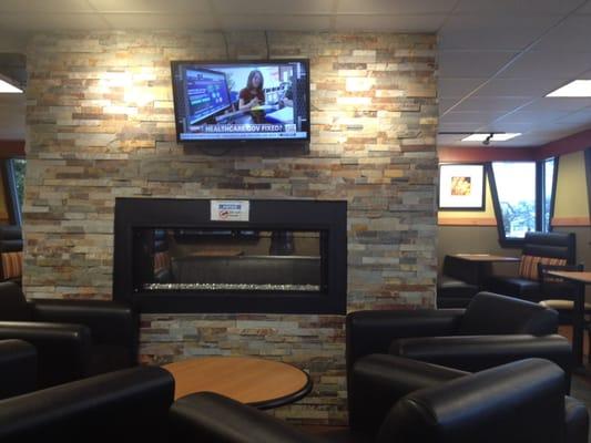 You can enjoy your sub while sitting by the fireplace and watching tv. Very clean and friendly staff as well!