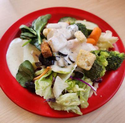 Side salad with ranch with plenty of toppings to choose from