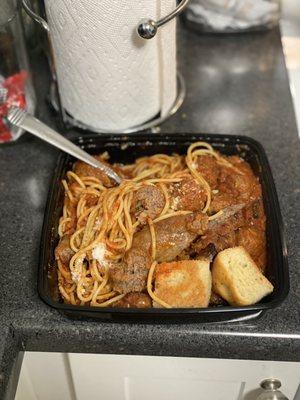 Spaghetti, meatballs and Sausage! Delicious!