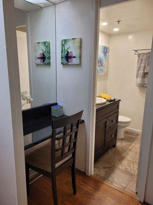 vanity, bathroom entrance