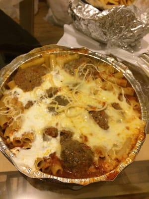 Baked ziti and meatball parm (delivery)