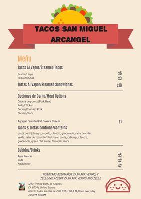 TACOS SAN MIGUEL ARCANGEL MENU!!