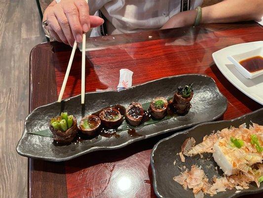 Agedashi Tofu Beef Negima